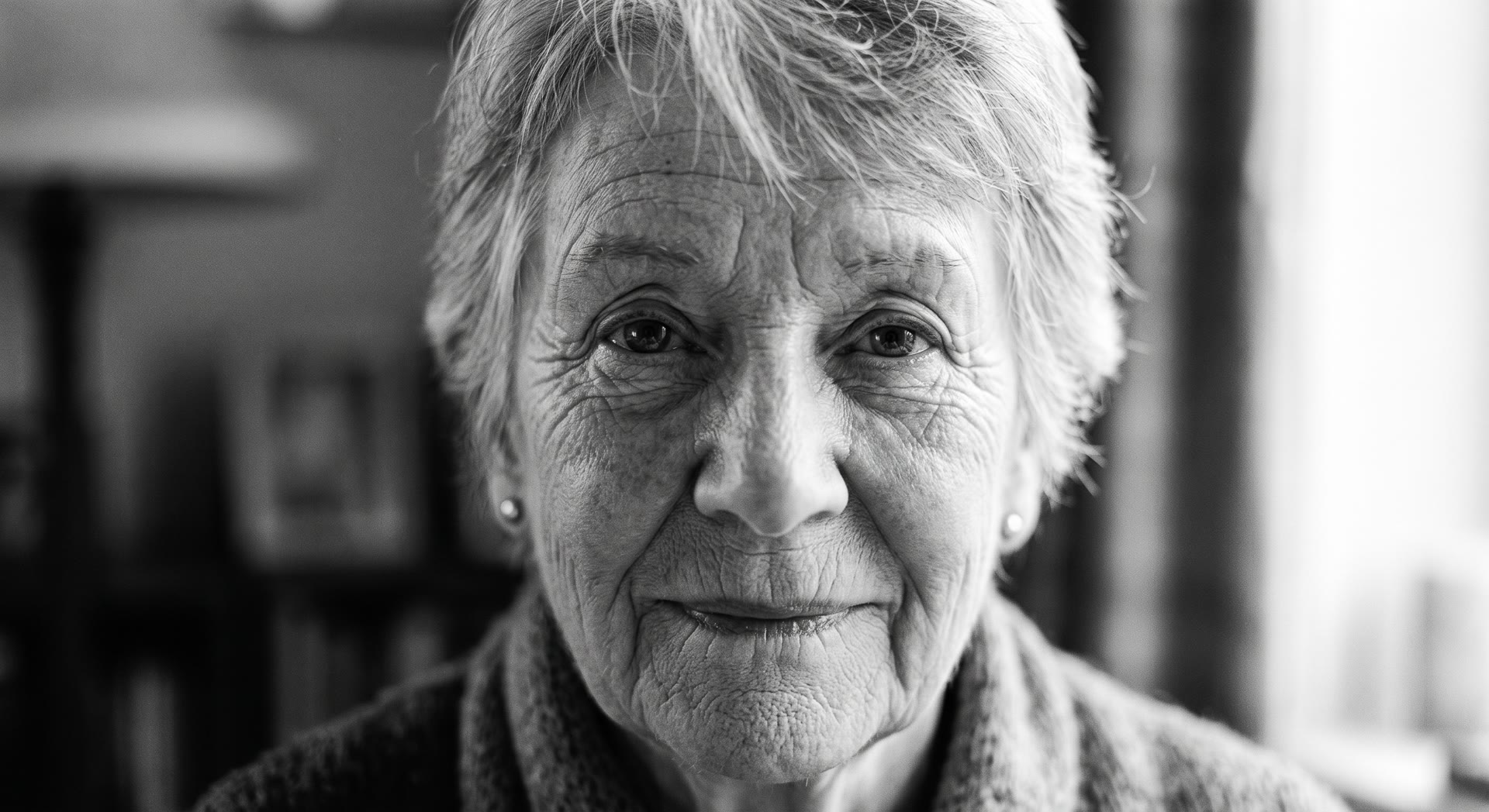Portrait d'une femme âgée au regard direct et confiant